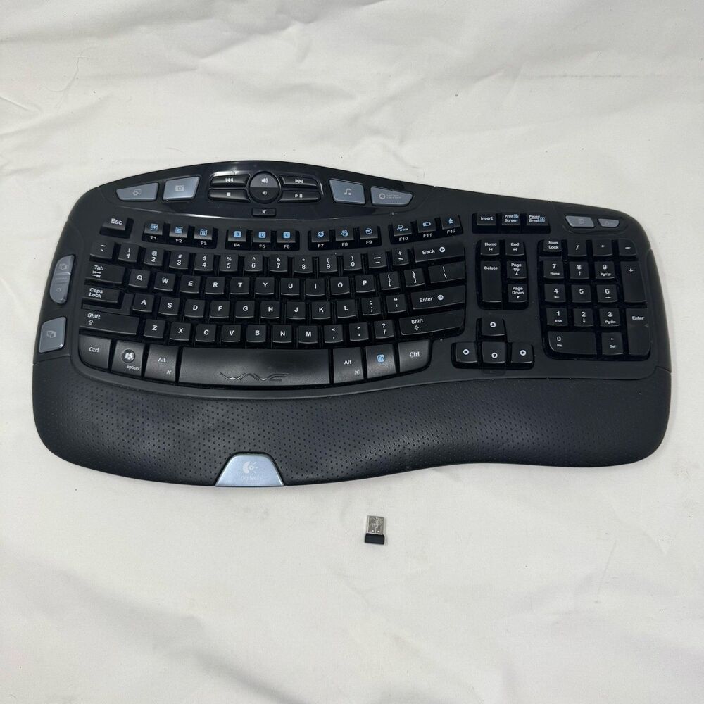 Logitech K350 Comfort Wave Wireless Keyboard with USB dongle tested Excellent
